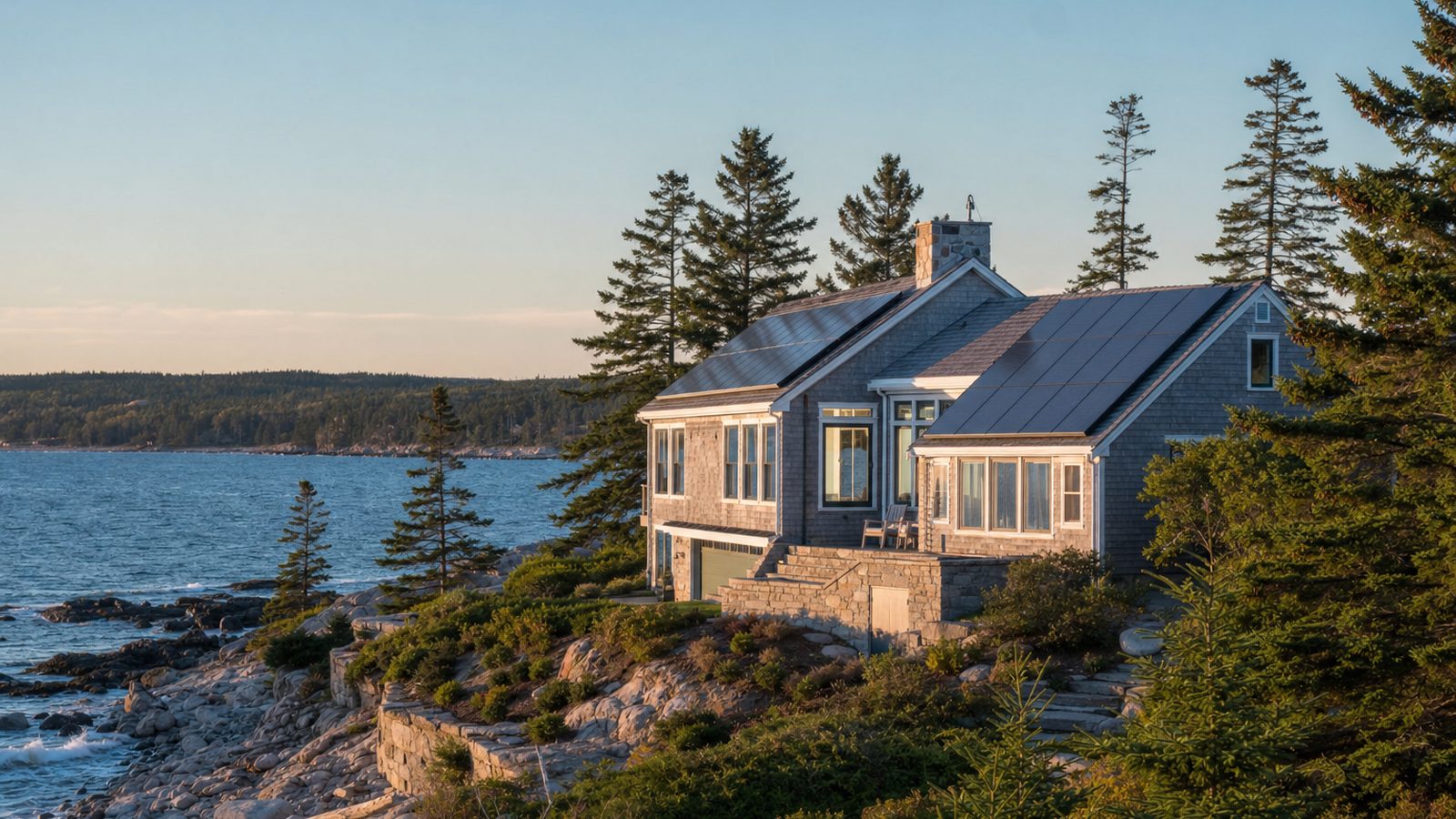 Maine home with rooftop solar panels